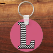 Black & White Chevron L Monogram Basic Keychain Schlüsselanhänger (Vorderseite)