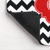 Black White Chevron Red Quatrefoil Monogram Mousepad (Ecke)