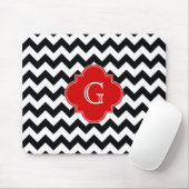 Black White Chevron Red Quatrefoil Monogram Mousepad (Mit Mouse)