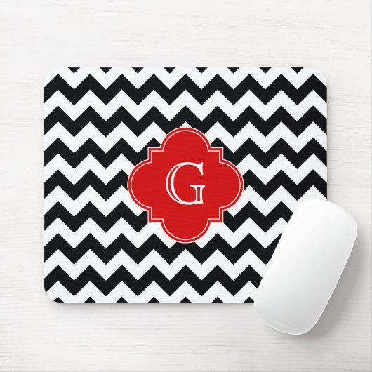 Black White Chevron Red Quatrefoil Monogram Mousepad (Mit Mouse)