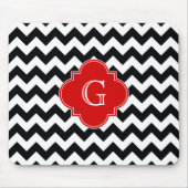 Black White Chevron Red Quatrefoil Monogram Mousepad (Vorne)