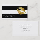 Black & White Chic Gold Lips - Makeup Artist Visitenkarte (Vorne/Hinten)