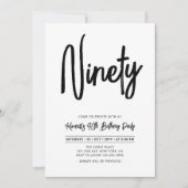 Black & White | Chic Ninety 90th Birthday Party Einladung (Vorderseite)