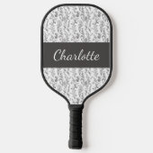 Black White Chic Toile Floral Custom Name Pickleball Schläger (Rückseite)