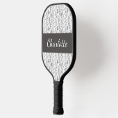 Black White Chic Toile Floral Custom Name Pickleball Schläger (Links)