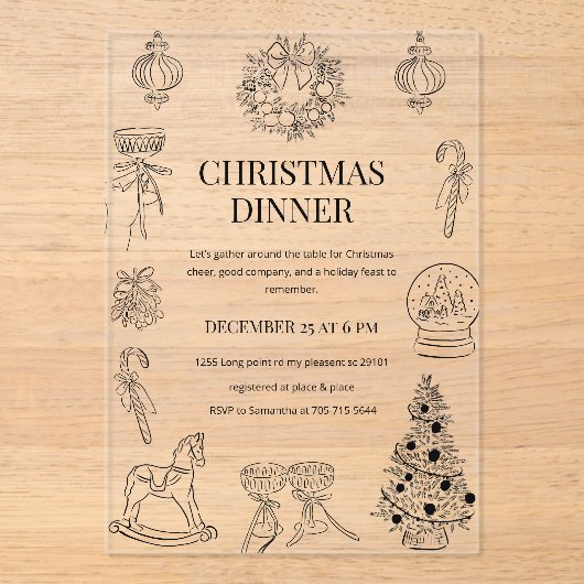 Black & White Christmas Dinner Acryleinladungen (Vorderseite)