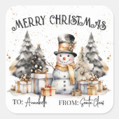 Black White Christmas Gift Tag Sticker (Vorderseite)