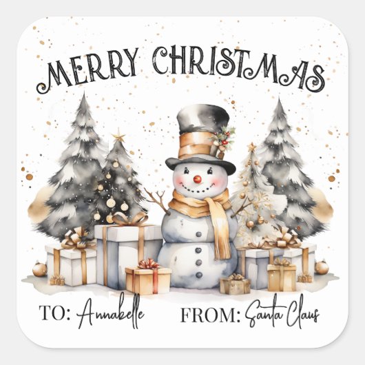 Black White Christmas Gift Tag Sticker (Vorderseite)