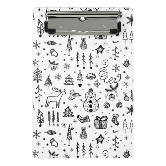 Black & White Christmas Icons Pattern – Cute  Mini Klemmbrett (Vorderseite)