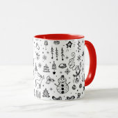 Black & White Christmas Icons Pattern – Cute  Tasse (VorderseiteRechts)