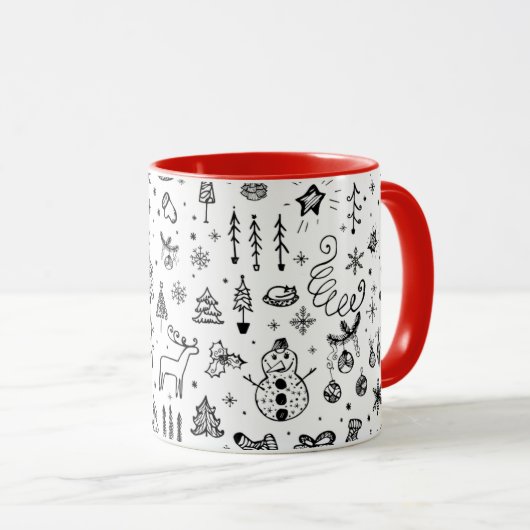 Black & White Christmas Icons Pattern – Cute  Tasse (VorderseiteRechts)