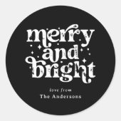Black & White Christmas Merry & Bright Custom Runder Aufkleber (Vorderseite)