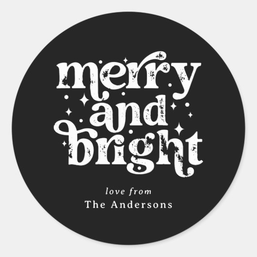 Black & White Christmas Merry & Bright Custom Runder Aufkleber (Vorderseite)