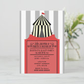Black & White Circle Zelt mit Red Ticket Geburtsta Einladung (Stehend Vorderseite)