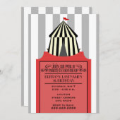 Black & White Circle Zelt mit Red Ticket Geburtsta Einladung (Vorne/Hinten)