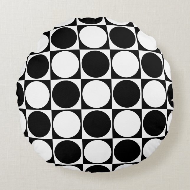 Black&White Circles&Squares, dekoratives Design Rundes Kissen (Vorderseite)
