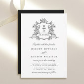 Black & White Classic Floral Crest Wedding Einladung