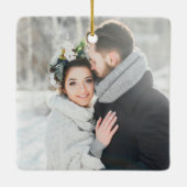 Black & White Classic Floral Crest Wedding Photo Keramikornament (Rückseite)