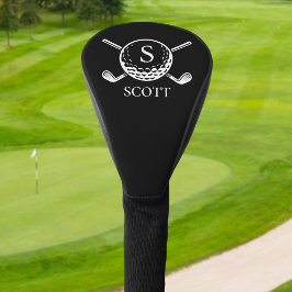 Black White Classic Golf Clubs Monogram Name  Golf Headcover