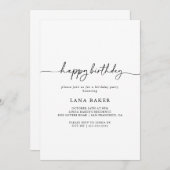 Black White Classic Happy Birthday Party Einladung (Vorne/Hinten)