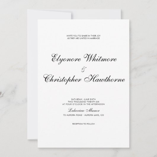Black White Classic Timeless Calligraphy Wedding Einladung (Vorderseite)