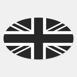BLack & White Classic Union Jack British(UK) Flag Ovaler Aufkleber