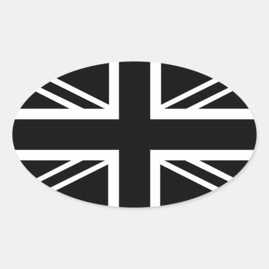 BLack & White Classic Union Jack British(UK) Flag Ovaler Aufkleber (Vorderseite)