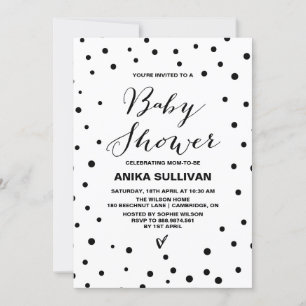 Black & White Confetti Dots Kinderdusche Einladung
