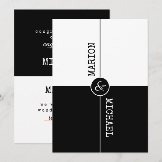 Black&White Congratulating Verlobung Card (Vorne/Hinten)