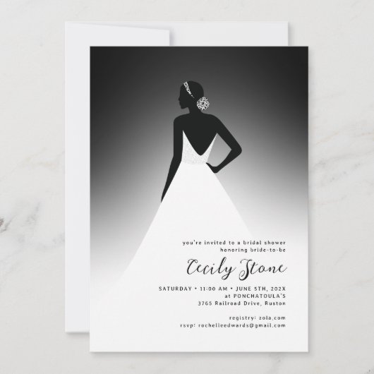 Black & White Couture Wedding Dress Brautparty Einladung (Vorderseite)