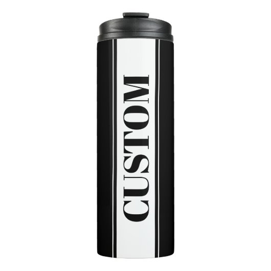 Black & White Custom Name Stripe Thermosbecher (Vorderseite)