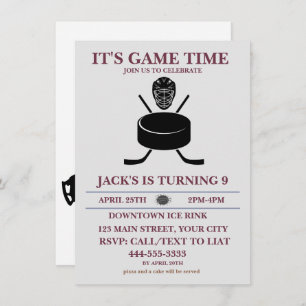 Black&White Customize Ice Hockey Birthday Theme Einladung