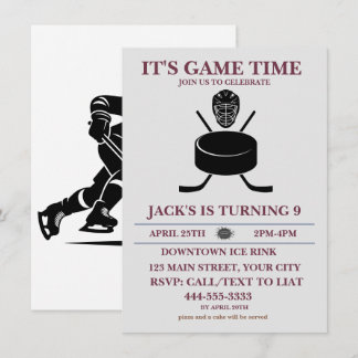 Black&White Customize Ice Hockey Birthday Theme Einladung