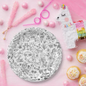 Black & White Cute Doodle Pappteller (Party)