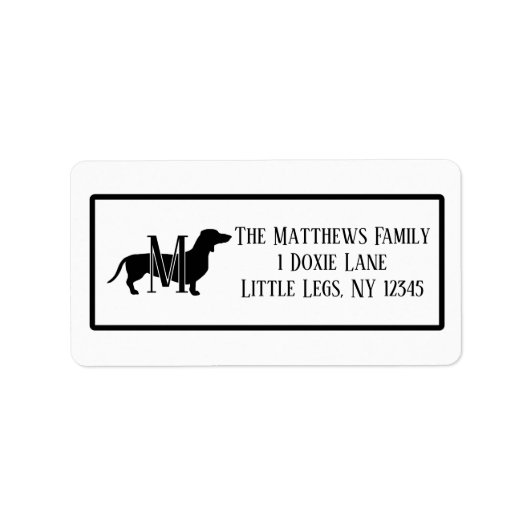 Black & White Dachshund Silhouette Border Adressaufkleber (Vorne)