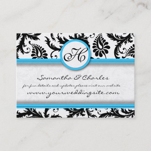 Black & White Damask Bright Aqua Raise Trim Visitenkarte (Vorderseite)