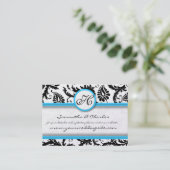 Black & White Damask Bright Aqua Raise Trim Visitenkarte (Stehend Vorderseite)