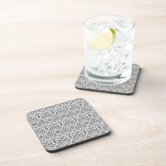Black & White Damask Cork Coasters Untersetzer (Rechte Seite)