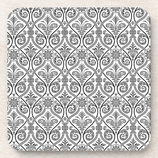 Black & White Damask Cork Coasters Untersetzer (Vorderseite)