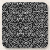 Black & White Damask Cork Coasters Untersetzer (Vorderseite)
