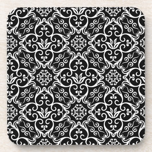 Black & White Damask Cork Coasters Untersetzer (Vorderseite)