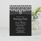 Black & White Damask Diamant-Renten-Party Einladung (Stehend Vorderseite)