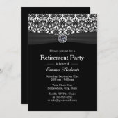 Black & White Damask Diamant-Renten-Party Einladung (Vorne/Hinten)