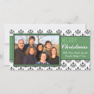 Black & White Damask Green Trim Frohe Weihnachten