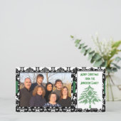 Black & White Damask GreenTree Frohe Weihnachten (Stehend Vorderseite)