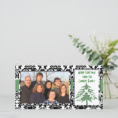 Black & White Damask GreenTree Frohe Weihnachten (Stehend Vorderseite)