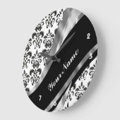 Black & White Damask Große Wanduhr (Winkel)