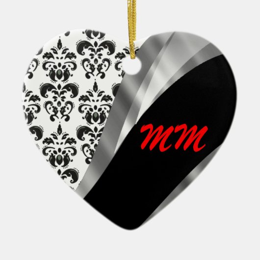 Black & White Damask Keramik Ornament (Vorne)