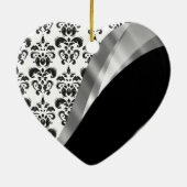 Black & White Damask Keramik Ornament (Hinten)