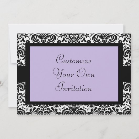 Black & White Damask, Lavendel Einladung (Vorderseite)
